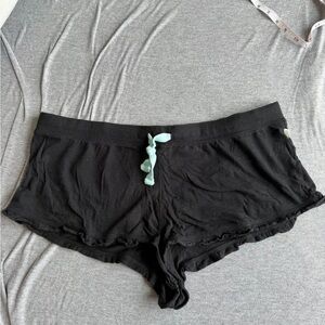 Black Lounge sleep Shorts with Teal Tie